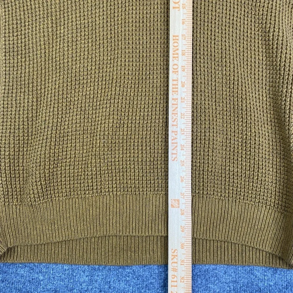 LL Bean Sweater Mens LT Brown 100% Organic Cotton Waffle Knit 1/4 Zip Mock Neck